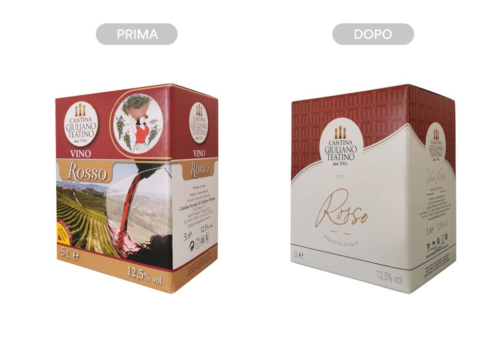 Restyling packaging bag in box Cantina Giuliano Teatino, prima e dopo