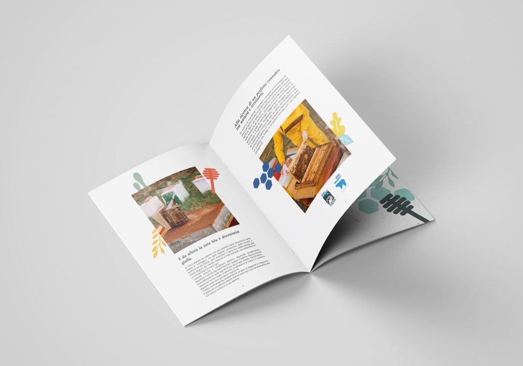 restyling brand identity, catalogo prodotti apicoltura bianco, interno