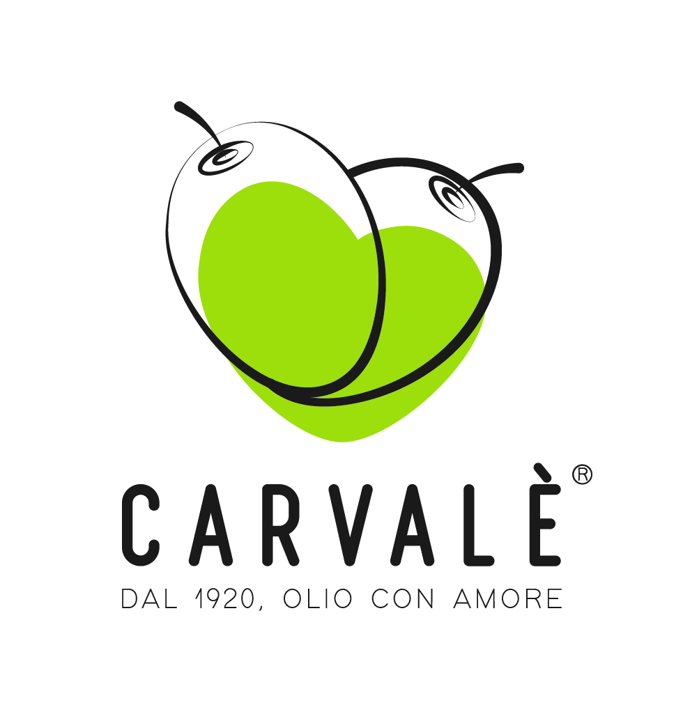 logo carvalè, olio simbolo di due olive che si uniscono e formano un cuore. I valori fondanti del brand sono famiglia, amore, passione, qualità e passaggio generazionale